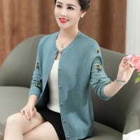 艳如飞妈妈装春秋装毛衣外套女加肥加大中年妇女对襟开衫奶奶装短款上衣妈妈装