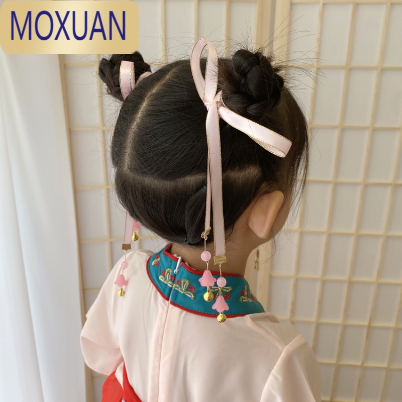 moxuan女童新年汉服铃铛丸子头宝宝编发头绳发带女儿童古风过年头饰发