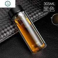 玻璃杯双层水杯子带盖创意随手杯办公男女大容量过滤泡茶杯定制 封后 A款305ml(商务黑)