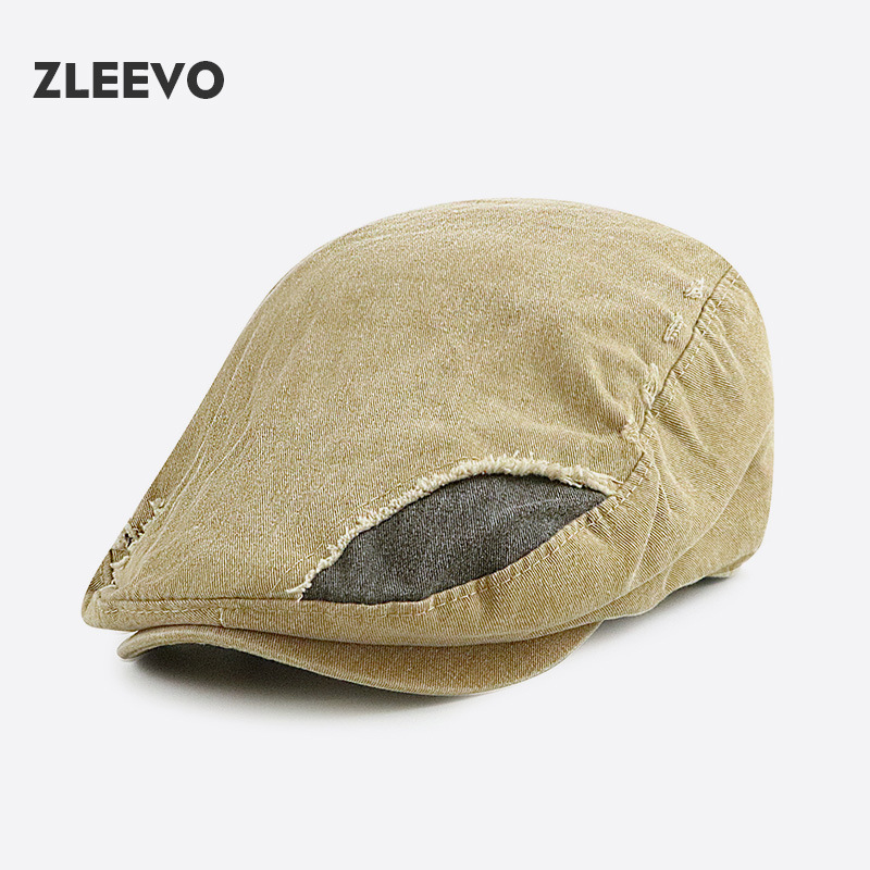 /亲子拼接英伦男女贝雷帽做旧水洗鸭舌帽复古文艺童帽