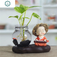 玻璃水培创意摆件可爱萌情侣和尚花瓶花插居家办公装饰迷你小花器 封后 暖心boy(不带绿植和石头) 小