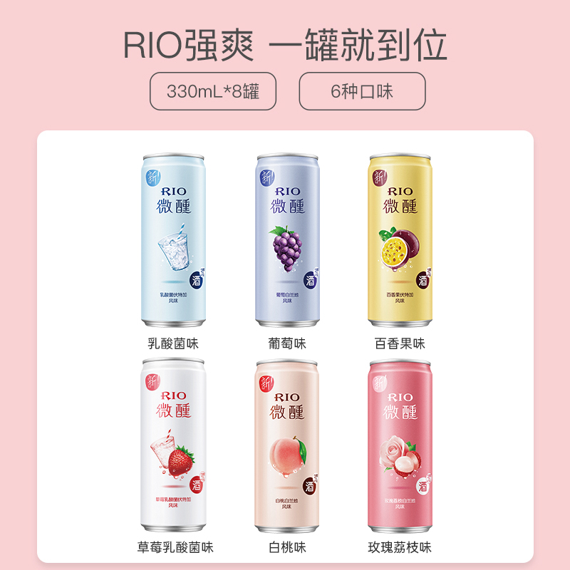 RIO锐澳预调鸡尾酒3度微醺小美好330ml*8罐草莓乳酸菌口味气泡低度果酒高清大图