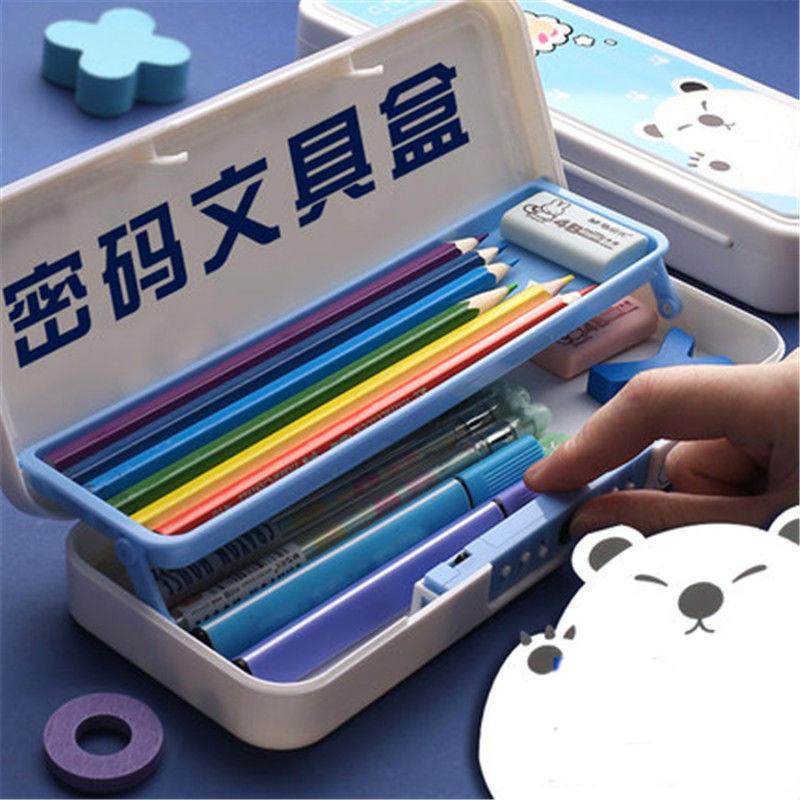 新款密码文具盒小学生男生款女童大容量塑料文具盒学霸铅笔盒带密视频