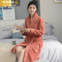 YUNWUXIN睡袍女士冬季长款法兰绒加厚加绒保暖性感浴袍珊瑚绒晨袍大码睡衣睡衣