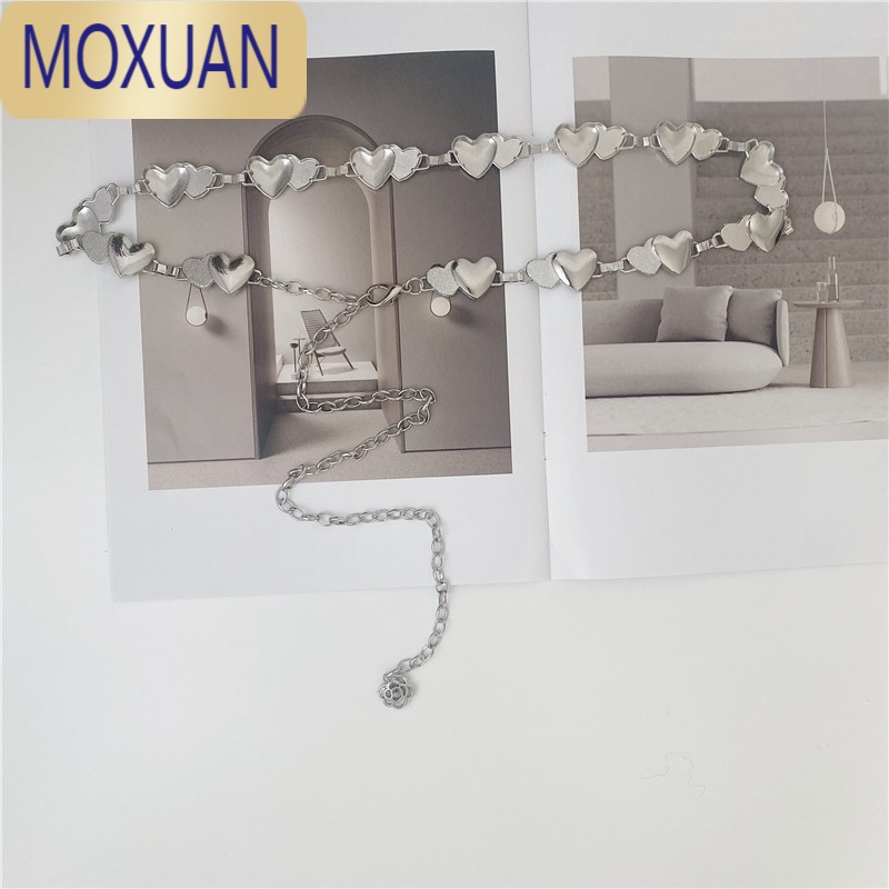 MOXUANins简约百搭细腰带气质连衣裙装饰金属腰链韩版个性爱心链条皮带