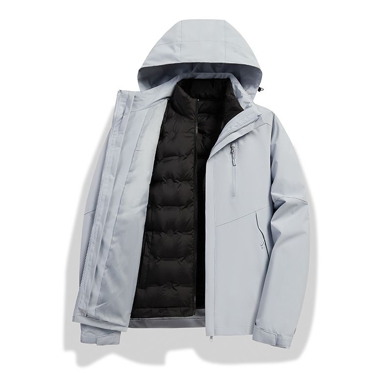 JEEP SPIRIT男女撞色百搭连帽三合一可拆卸羽绒内胆冲锋外套