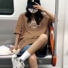 [1折价26.9元叠加优惠券]唐狮 短袖T恤女夏季新款圆领学院风图案印花宽松休闲小众百搭