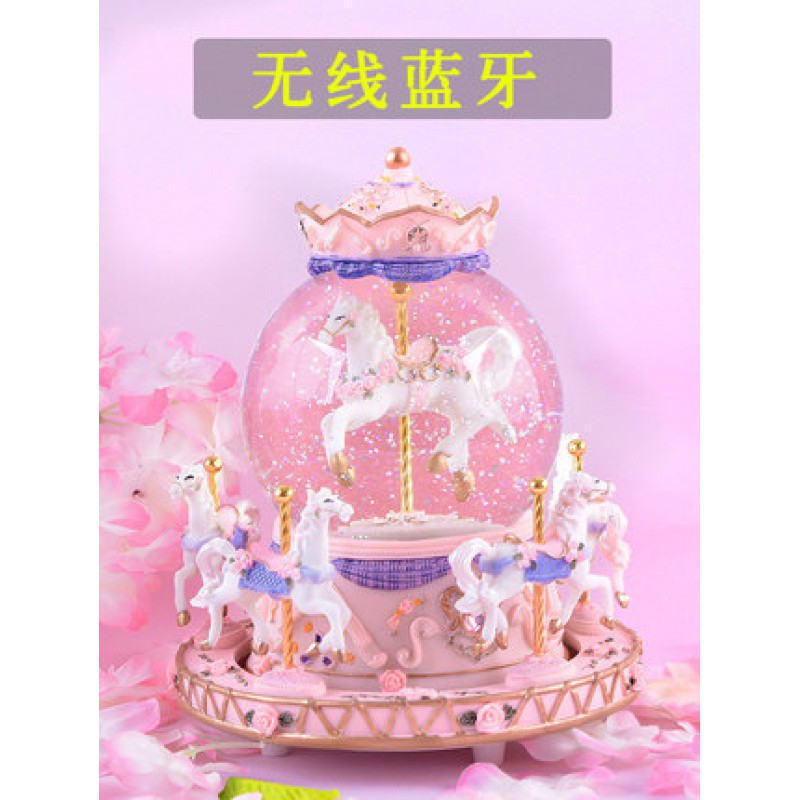 水晶球雪花旋转木马八音盒音乐盒儿童小女孩公主女生闺蜜生日 三维工匠 ★豪华款高贵黄《天空之城》旋转雪花灯光