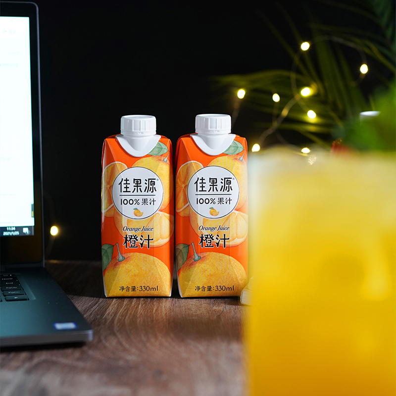 佳果源100%橙汁330ml*12盒/箱0脂肪 高维C 进口鲜橙 酸甜可口 苏宁宜品推荐
