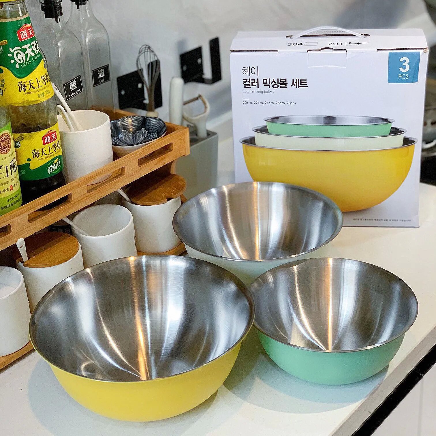 不锈钢果蔬沙拉盆组合厂家直销不锈钢厨房烹饪多功能果盆可叠放