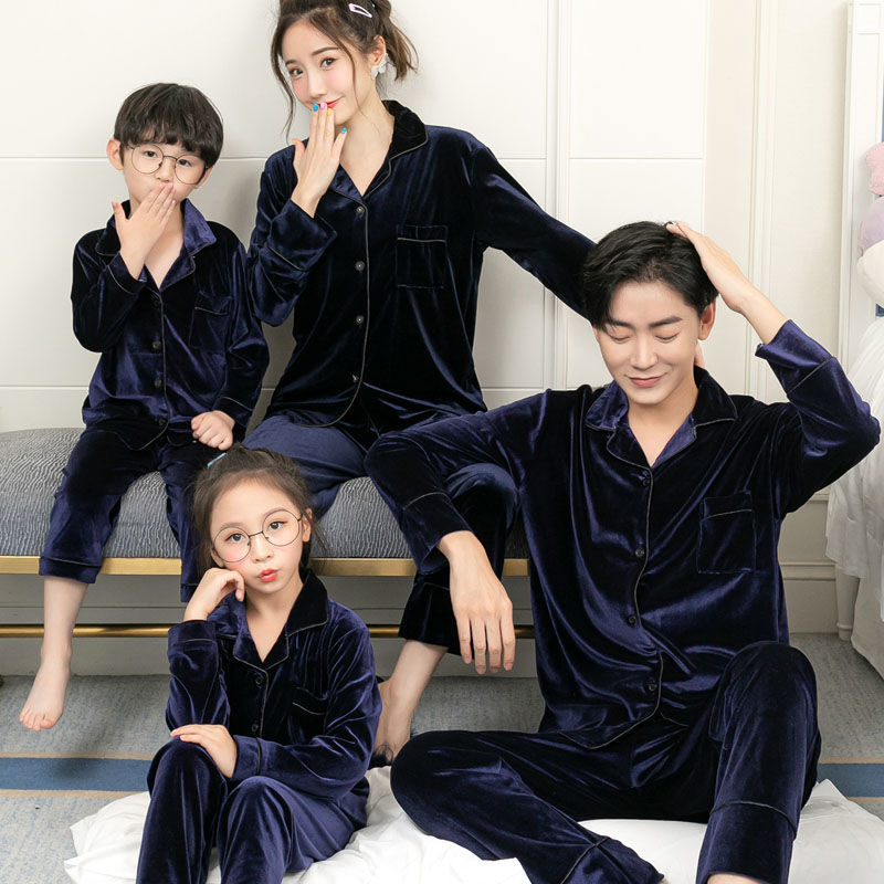 儿童睡衣春秋季男女童睡衣长袖开衫金丝绒亲子中厚款家居服套装冬