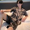 睡衣男女夏季冰丝短袖短裤青年睡衣丝绸薄款大码家居服套装春秋 维密男款双短[碳灰] M (80-95斤)