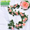10头玫瑰-香槟色-仿真玫瑰花藤条装饰假花(条)