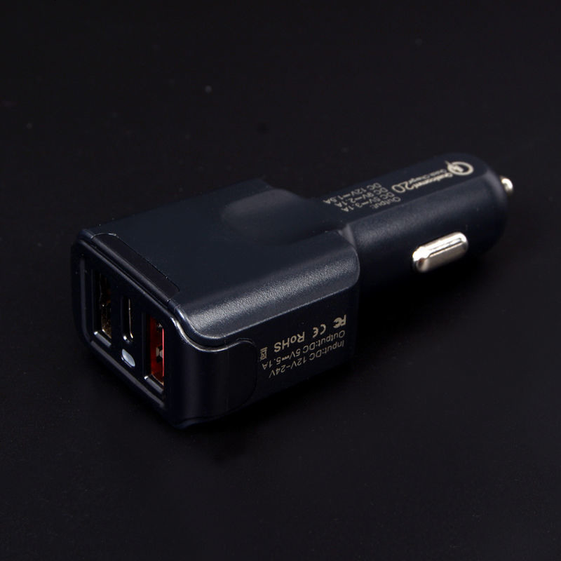 高通QC3.0快充车载充电器一拖二点烟器usb手机通用汽车车充