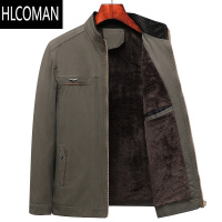 HLCOMAN中老年人男装立领加绒加厚夹克衫爸爸装外套中年男士棉加 185135到150斤穿 深灰色加绒加厚款