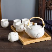 苏宁放心购手工描金 提梁陶瓷茶具套装家用泡茶壶茶杯 送托盘
