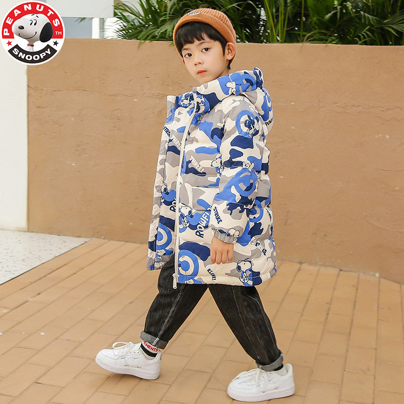史努比(SNOOPY)儿童冬季加厚羽绒服男女中大童迷彩中长款羽绒服HL-21193