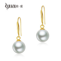 Ryual K金耳坠 18K金耳钉珍珠耳饰 黄金色玫瑰金耳钩K红/K黄女款耳环 7-8mm计价款