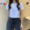 白色短款高腰T恤女2021夏新款韩版紧身内搭百搭短袖打底修身上衣 白色 M