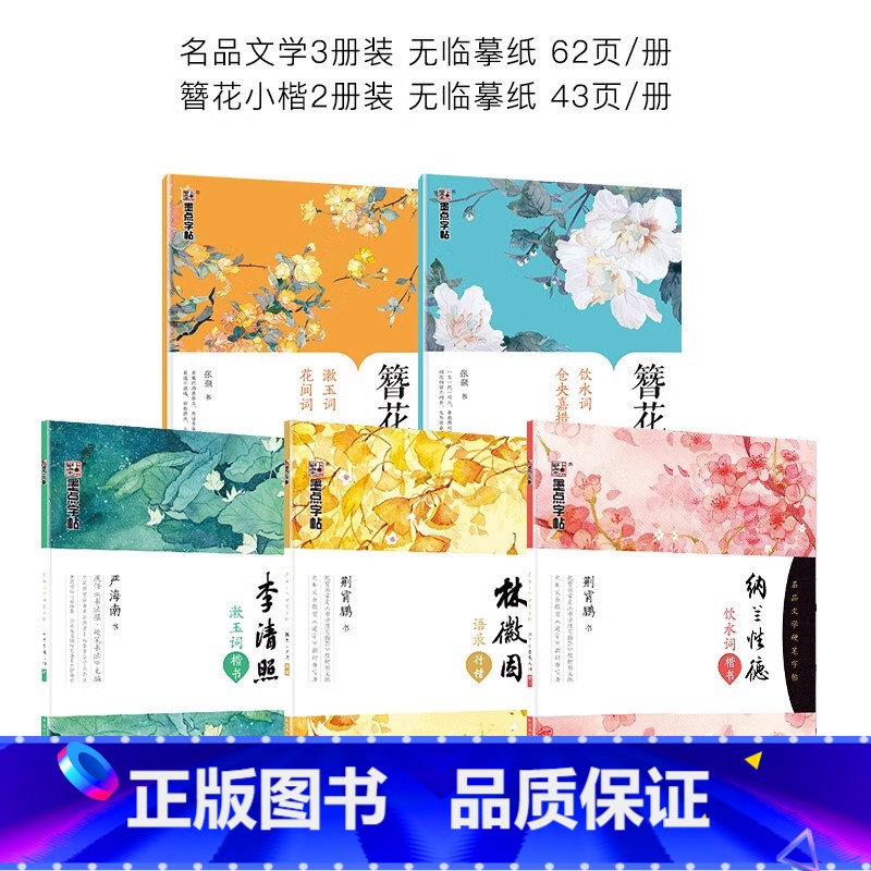 [5册套装]女生唯美字帖描红套装 [正版]簪花小楷字帖女生字体漂亮古风歌词练字临摹大学生卫夫人簪花集练字帖钢笔字帖楷书行