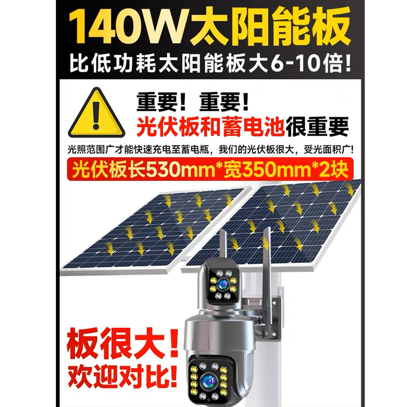 送监控循环录像卡 升级双镜头旋转太阳能WIFI摄像监控室外家用手机WIFI远程户外无线网360高清夜视摄影头42AH电池高清大图