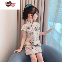 绿彩虹光女童旗袍裙子2022新款夏装小女孩夏款汉服唐装儿童洋气碎花连衣裙