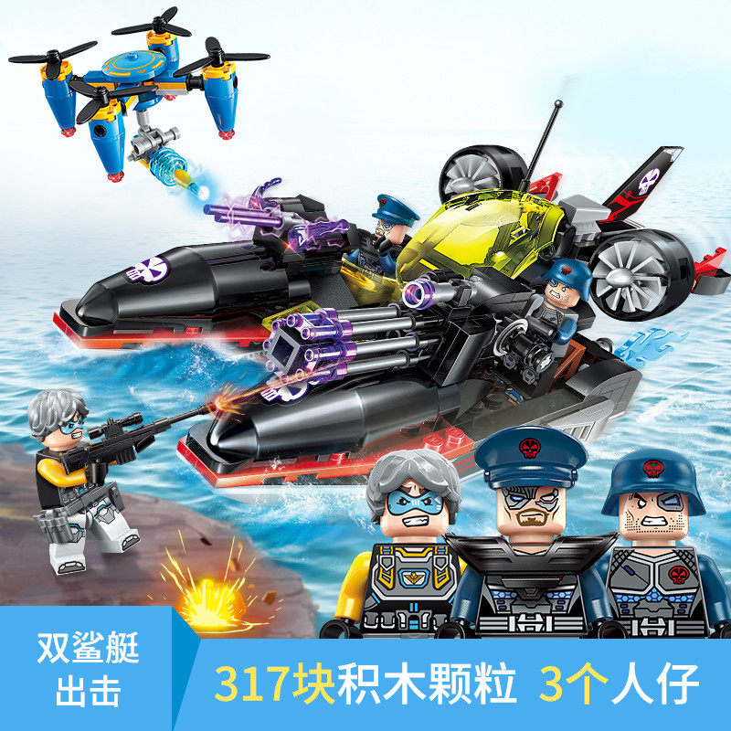 启蒙积木7科技时代8机甲9变形机器人男孩拼装玩具男童6-10岁legao 双鲨艇出击2711[送2个小积木+拆件器]