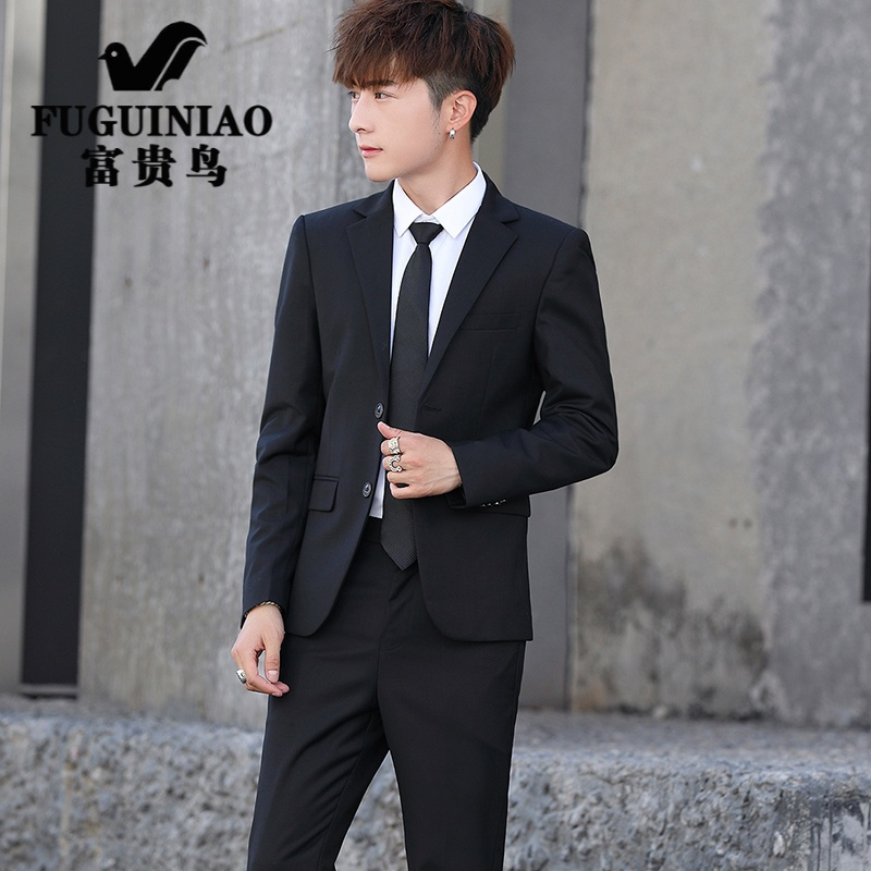富贵鸟男士西服套装青少年韩版结婚伴郎西装套装修身休闲小西装伴郎
