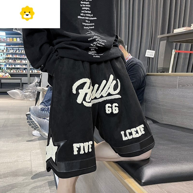 FISH BASKET美式篮球短裤男季vibe国潮高街裤子休闲运动过膝星星六分裤