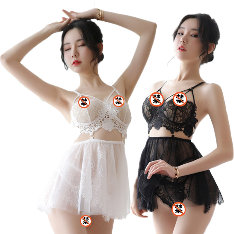 女士情趣内衣蕾丝透视三点式连体衣套装性感诱惑超透明比基尼开档免脱吊带超短裙女式情趣睡衣镂空破洞长夜漫漫欧美成人美女性用品高清大图
