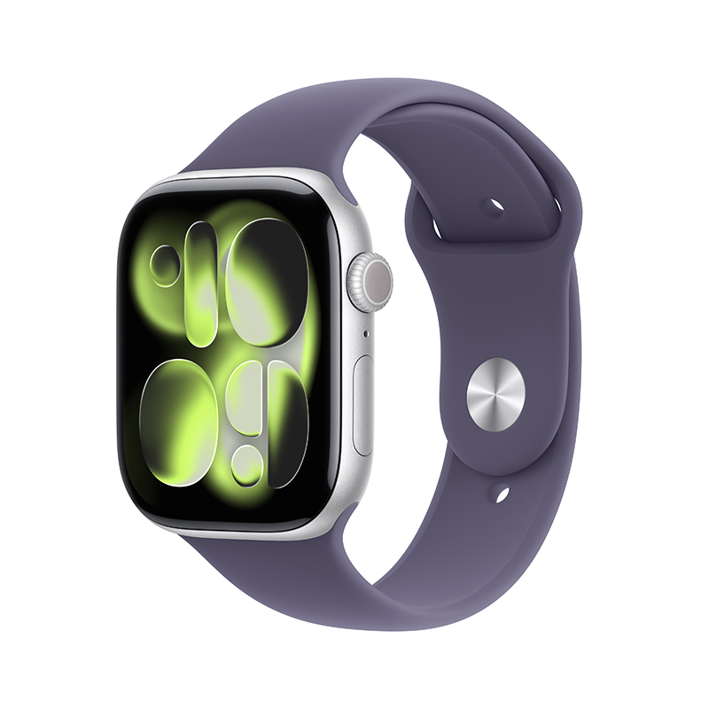 Apple Watch S11 GPS 46毫米银色铝金属表壳 雾紫色运动型表带-M/L