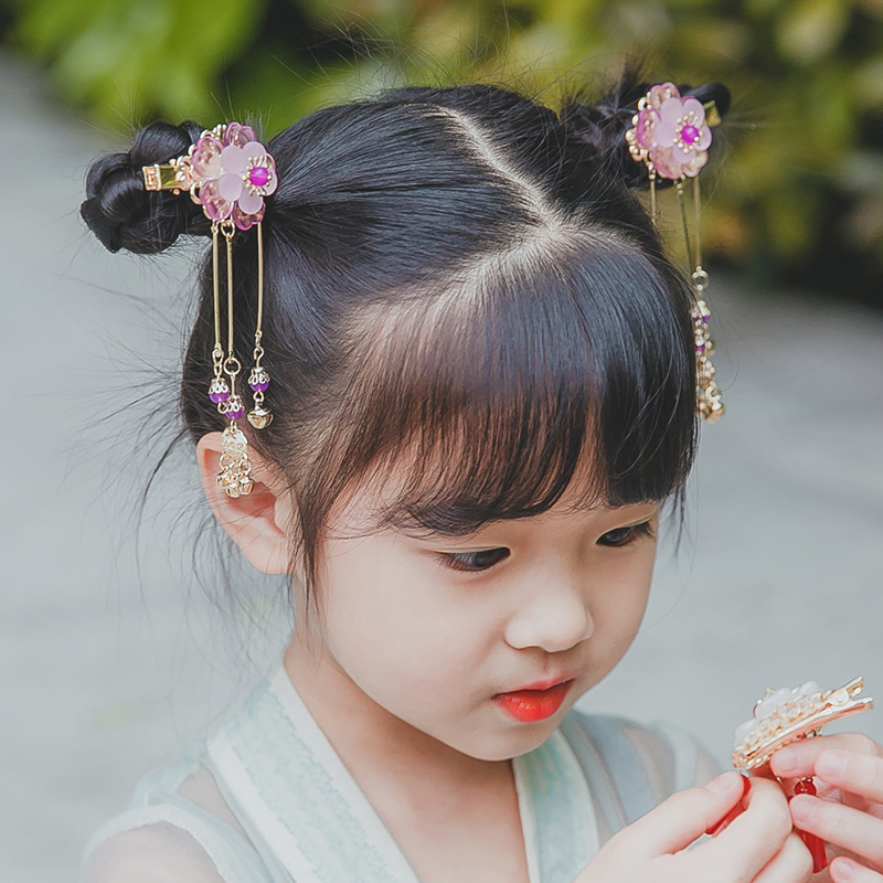 suntek汉服头饰儿童古风发饰复古流苏步摇头花女童公主发夹宝宝古装