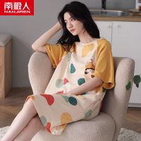 南极人睡裙女士夏季棉短袖长款连衣裙2023新款卡通夏天睡衣薄款 M YQ898