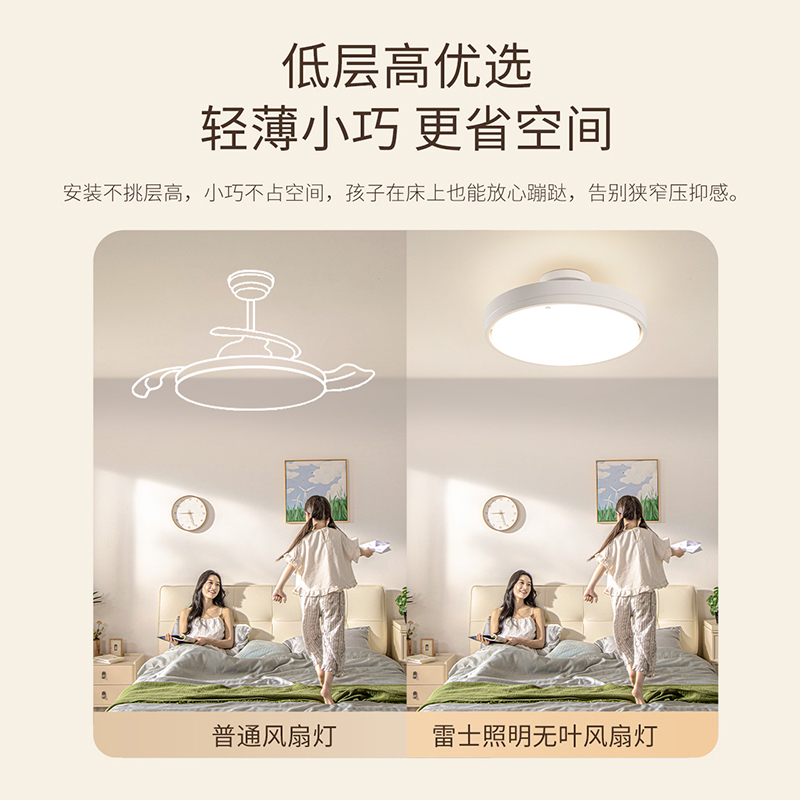 雷士照明无叶风扇灯儿童房卧室隐形2024年新款吸顶主卧房间电扇吊扇灯高清大图