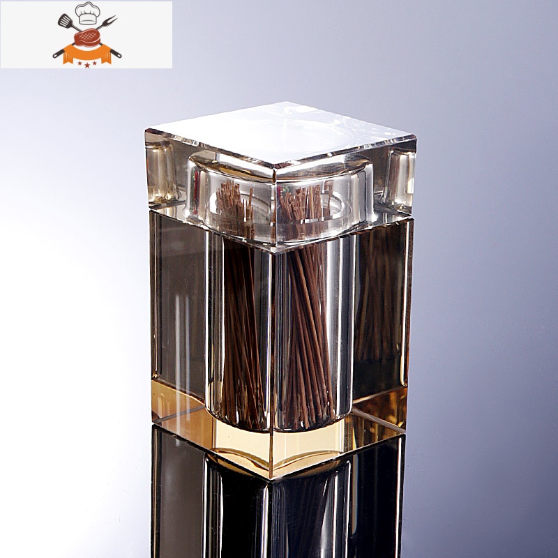 北欧ins创意客厅家用水晶玻璃牙签盒带盖轻奢简约棉签盒棉签筒 敬平 咖色牙签筒