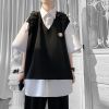 港风假两件衬衫男短袖夏季韩版潮流拼接小熊设计半袖衬衣学生宽松 黑白T8126 (收藏店铺优先发货) S 适合(85-10