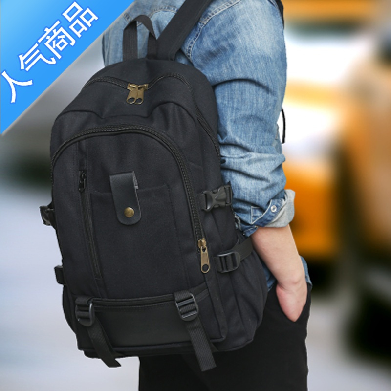 fenghou牛仔背包男通勤双肩包多功能大尼龙布帆布透气中老年登山包