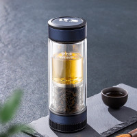 万象玻璃杯 男士茶水分离杯 高档茶杯双层商务水杯隔热高颜值杯子泡茶杯子礼盒装口杯送礼