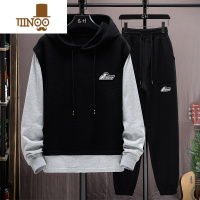 YANXU连帽卫衣套装男士假华夫格休闲运动衣服潮牌ins外套男 2XL TZ2215黑色