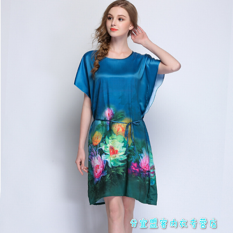 波迷娜(BOMINA)官方品质宽松大码蝙蝠衫睡衣女士仿 睡裙夏高贵冰加大服