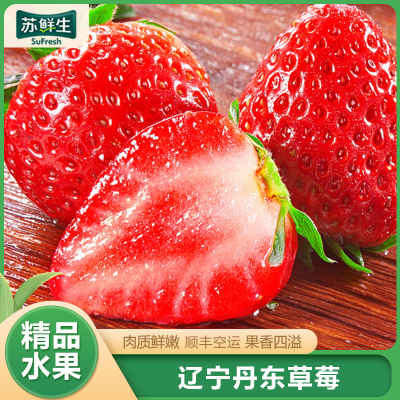 [苏鲜生]顺丰快递 辽宁丹东99牛奶草莓 大果 净重1.8斤 单果30-40g 新鲜当季水果九九红颜奶油草莓