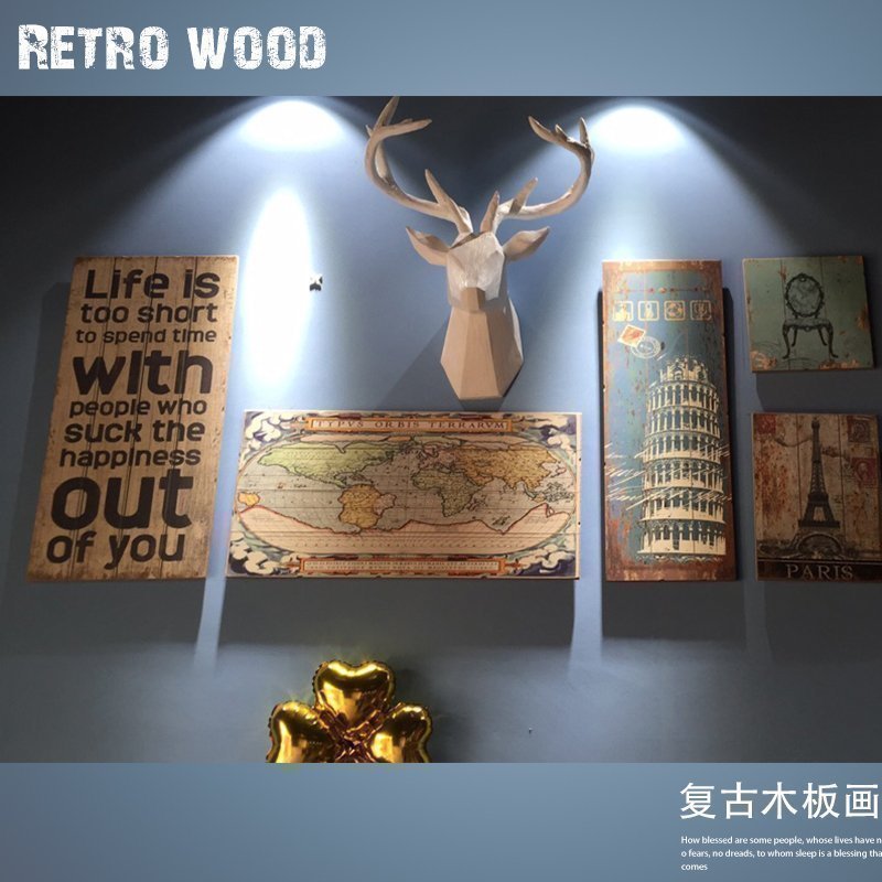 复古木版画壁挂西餐厅客厅沙背景墙装饰画墙上装饰品挂画木板画