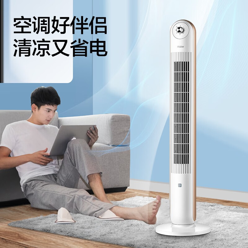 海尔(Haier)无叶风扇 HFZ-J1106 电风扇 塔扇落地扇机械款 轻音低噪立式家用办公卧室3档风速大风量旋钮控制高清大图