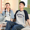 [2.5折价52元]唐狮夏季情侣装短袖女T恤短袖男情侣同码前胸印花插肩袖短T
