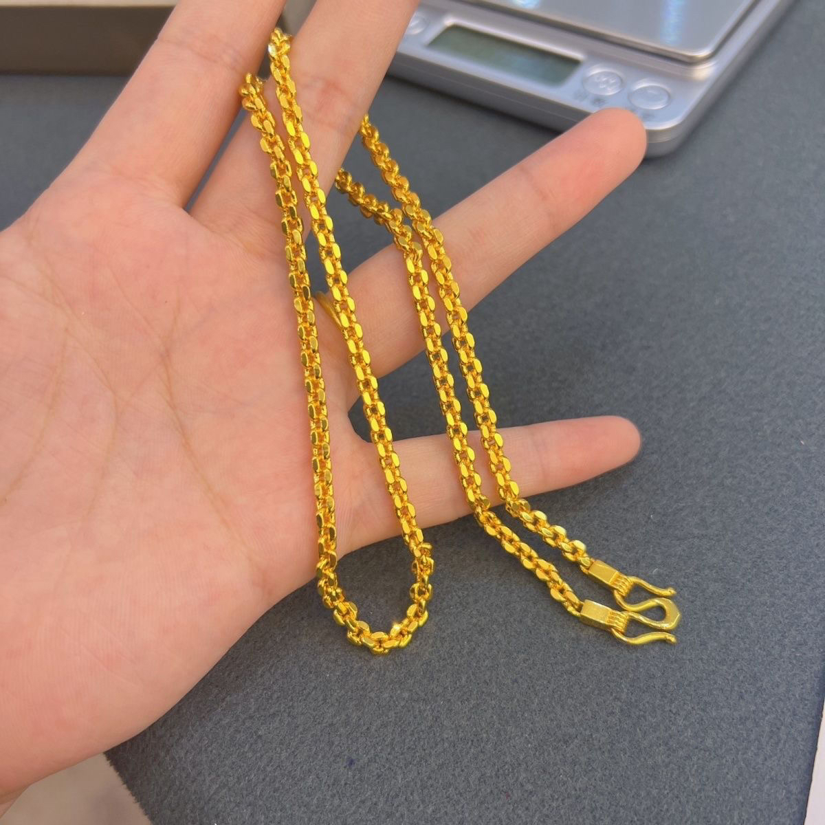 越南沙金新款镀真金女金色项链时尚女锁骨链O链肖邦链粗男十字链送女朋友老婆情人节七夕生日礼物