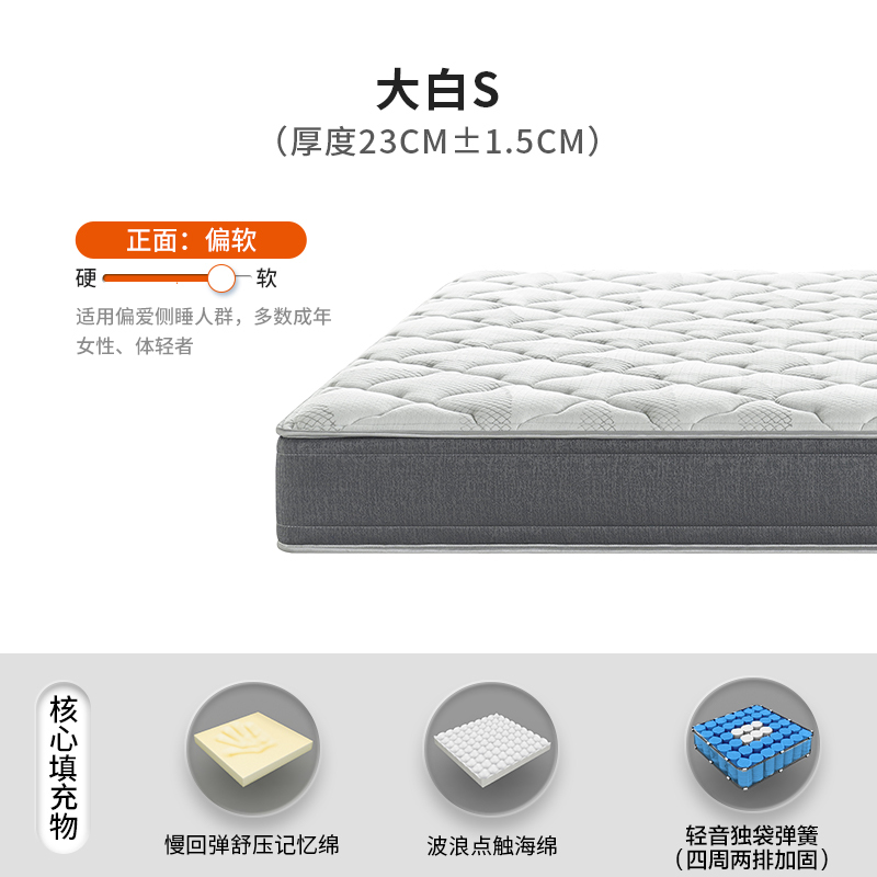 喜临门 -大白垫 城市爱情喜临门抗菌防螨偏硬舒脊记忆棉轻音独袋弹簧床垫