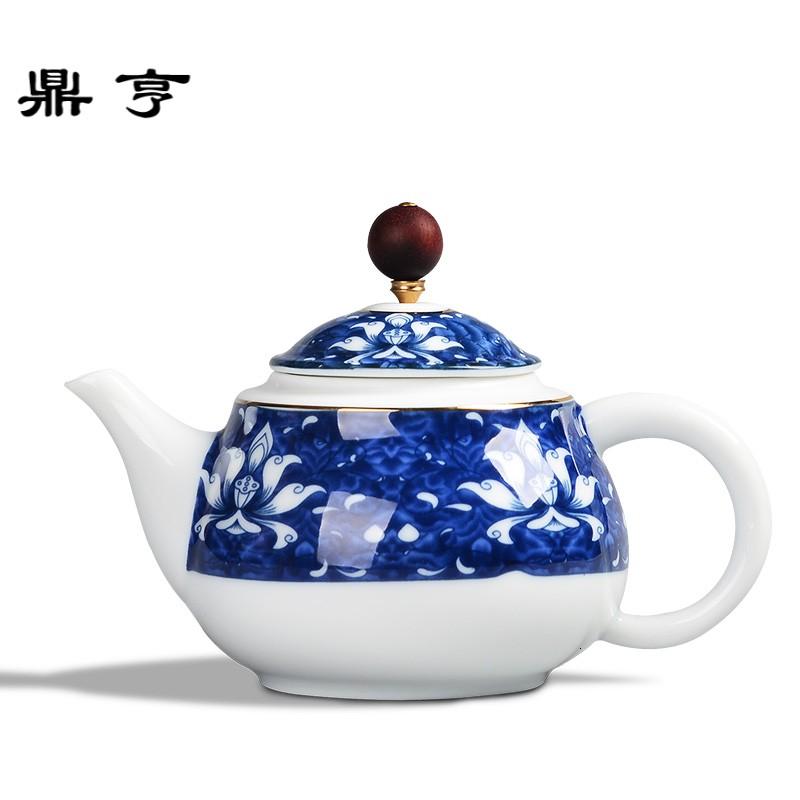 鼎亨景德镇青花茶具 仿古茶壶手绘描金 功夫茶具陶瓷单壶 大号泡
