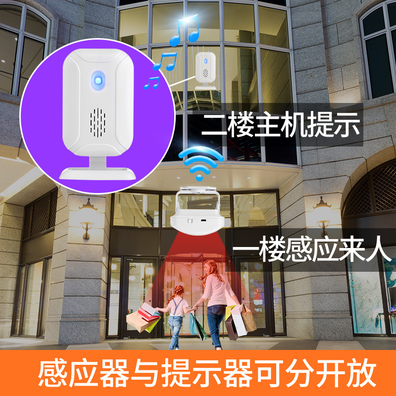 分体式欢迎光临感应器店铺闪电客进迎宾器红外防盗报警器叮咚家用铃 D:2主机+1感应器(送电池)