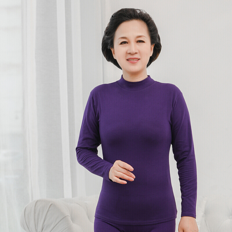 波迷娜bomina老年保暖内衣女士秋冬防寒中高领上衣单件棉大码棉毛衫