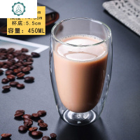 耐热玻璃透明双层玻璃杯家用隔热防烫水杯咖啡杯牛奶杯早餐杯茶杯 封后 450毫升双层杯